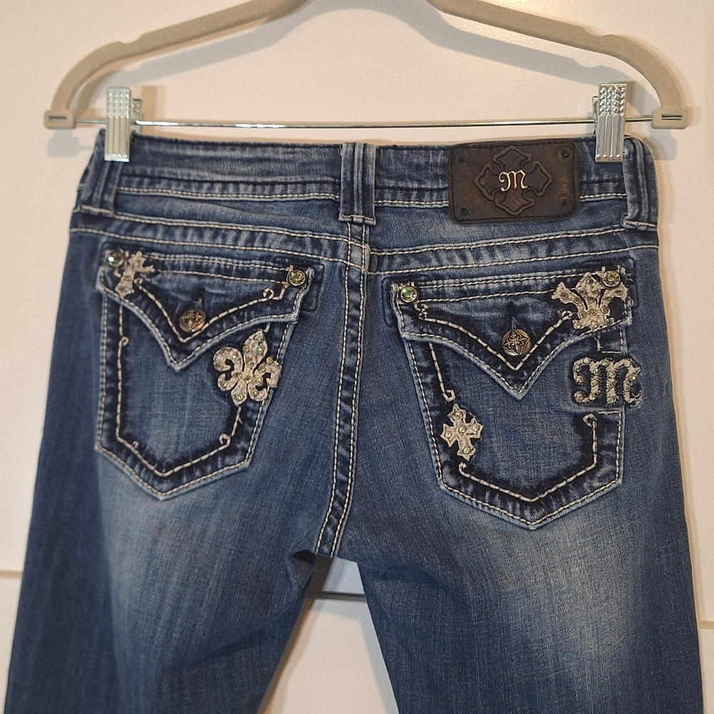 Miss Me Jeans JP5369B9 Boot Cut Low Rise Button Flap Pockets Stretch 28x33 Bling